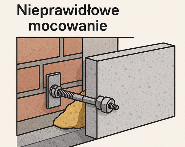 błędy w montażu kamienia naturalnego - nieprawidłowe mocowanie