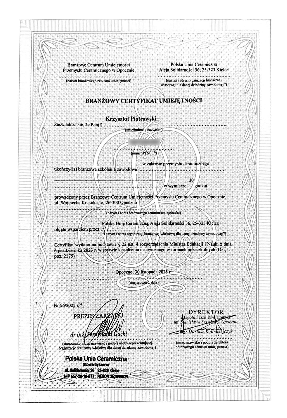 certyfikat